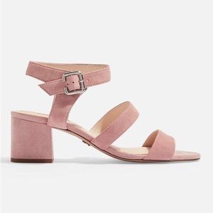 TOPSHOP NICKY Suede Leather Pink Smart Block Heel Sandals size 9.5